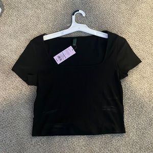 Cropped Shirt- Black Square Neck